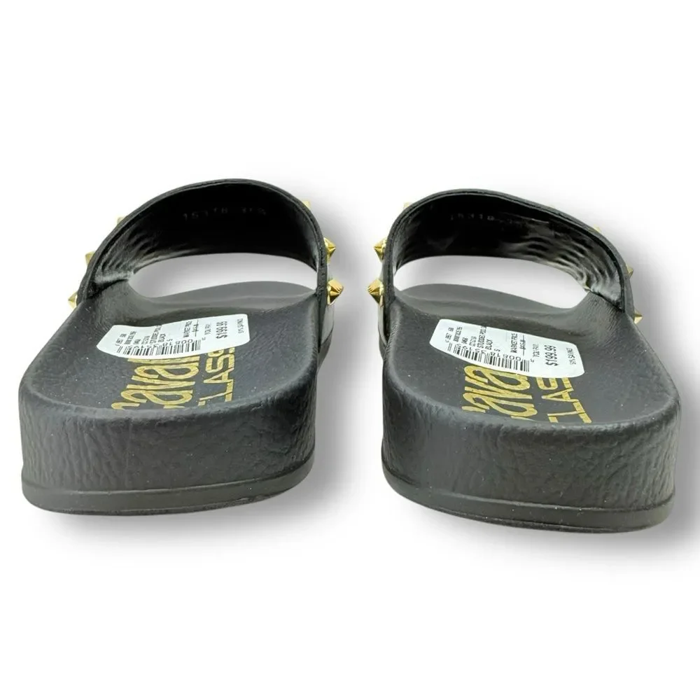 Roberto Cavalli Studded Leather Pool Slides Black Sz 5 Euro Summer Edgy Mob Wife
